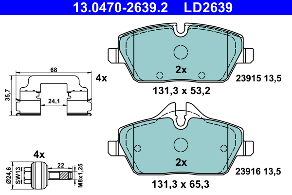 Brake Pad Set, disc brake - 13.0470-2639.2 ATE