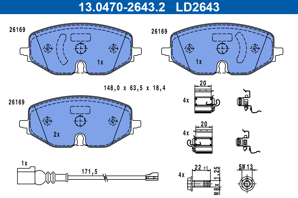 Kit pastiglie freno, Freno a disco - 13.0470-2643.2 ATE