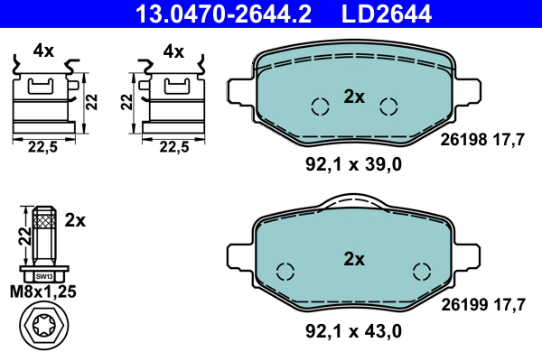 Brake Pad Set, disc brake - 13.0470-2644.2 ATE