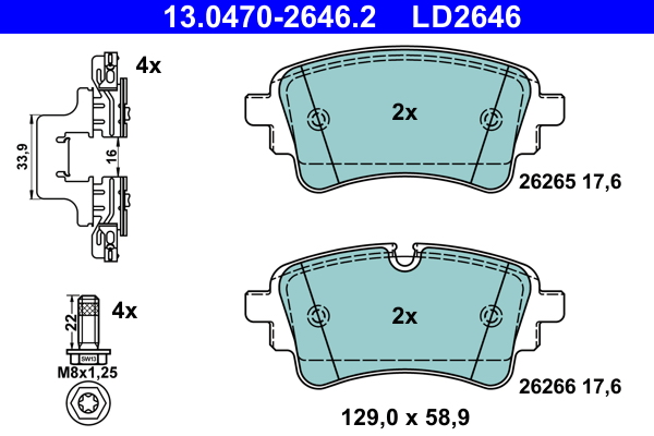 Brake Pad Set, disc brake - 13.0470-2646.2 ATE