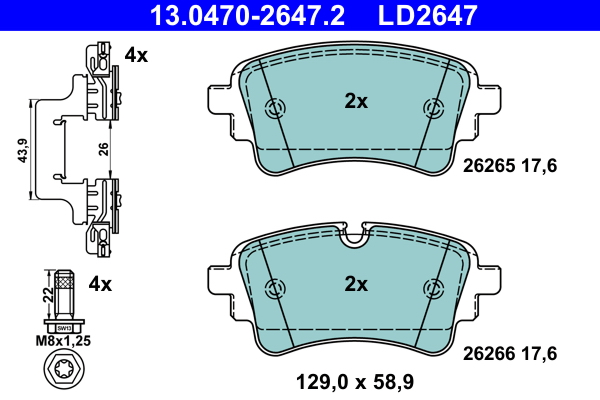 Kit pastiglie freno, Freno a disco - 13.0470-2647.2 ATE