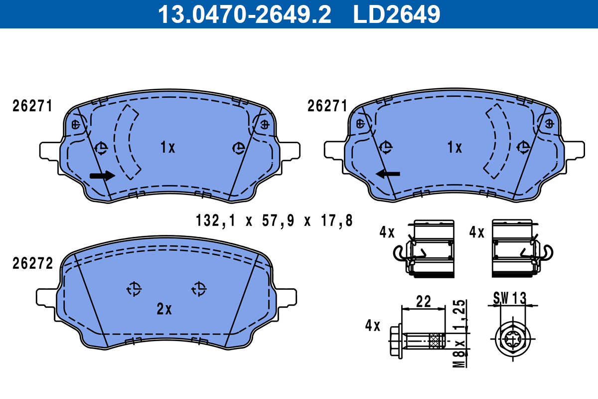 Brake Pad Set, disc brake - 13.0470-2649.2 ATE