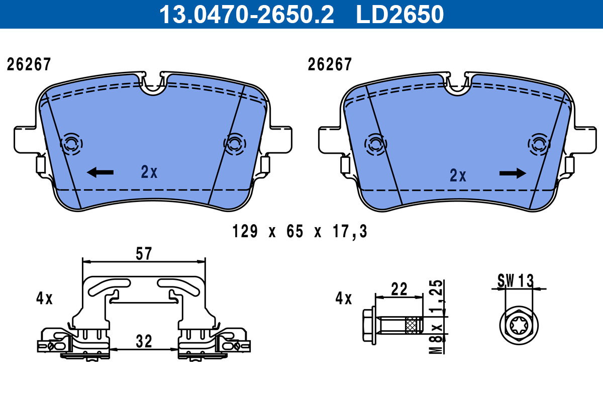 Brake Pad Set, disc brake - 13.0470-2650.2 ATE