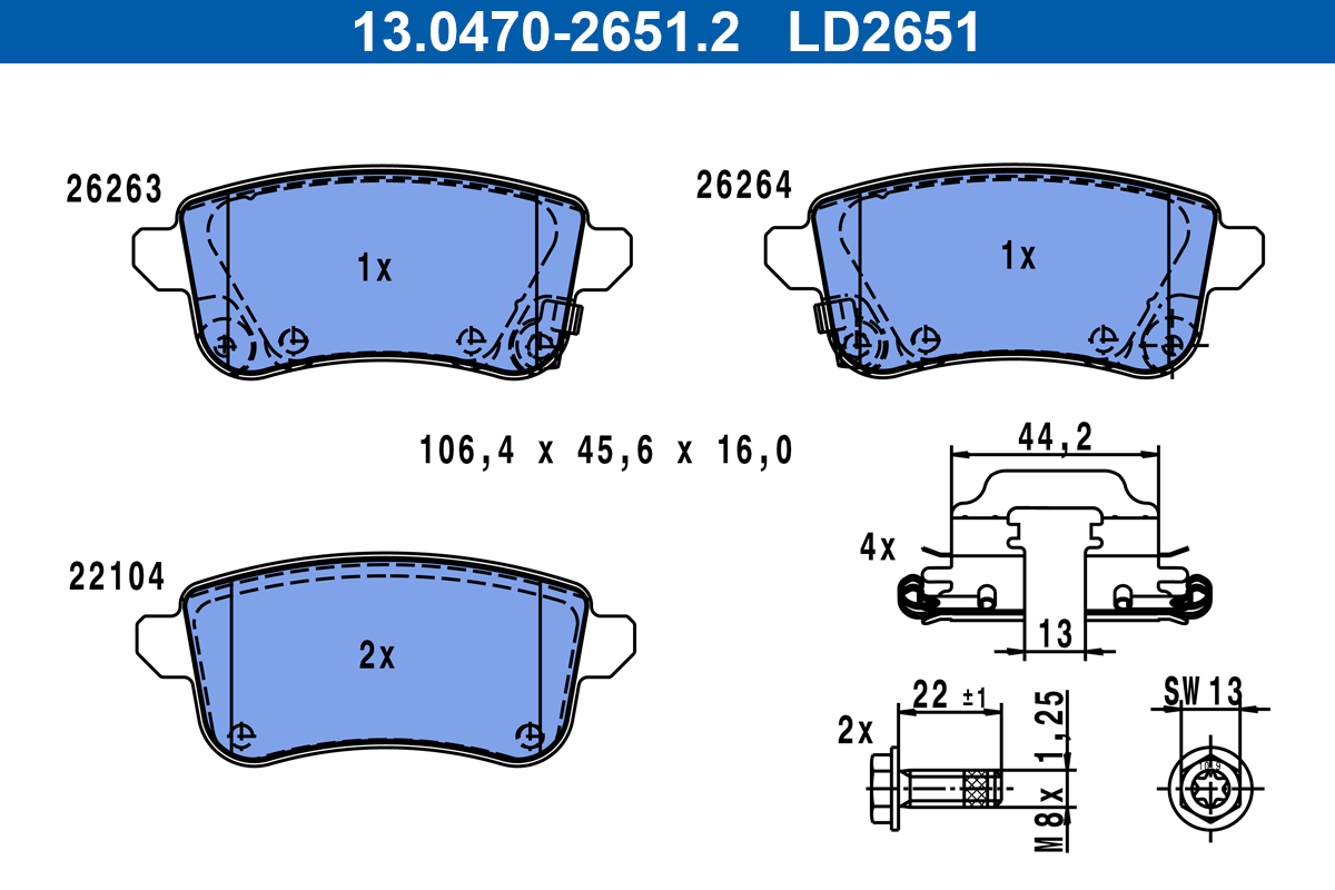 Kit pastiglie freno, Freno a disco - 13.0470-2651.2 ATE