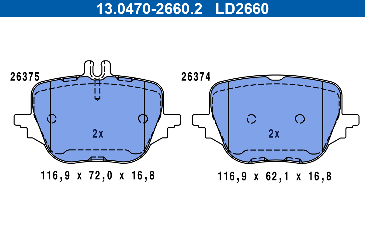 Brake Pad Set, disc brake - 13.0470-2660.2 ATE