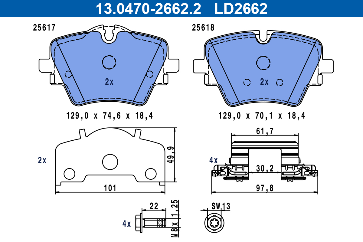 Kit pastiglie freno, Freno a disco - 13.0470-2662.2 ATE