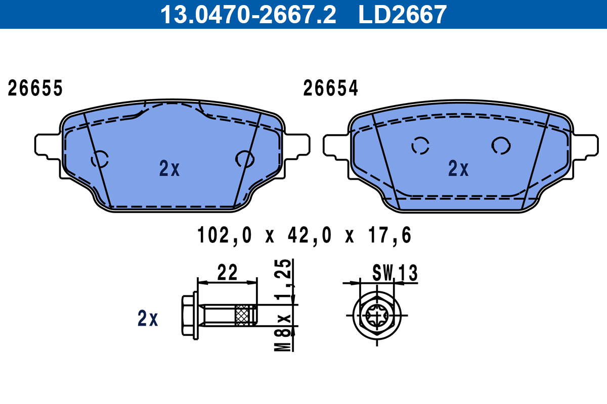 Brake Pad Set, disc brake - 13.0470-2667.2 ATE