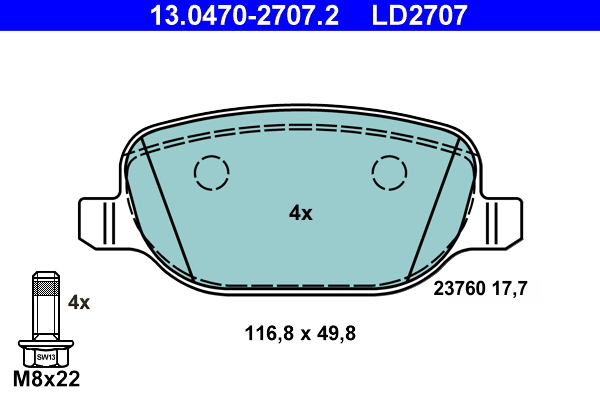 Brake Pad Set, disc brake - 13.0470-2707.2 ATE