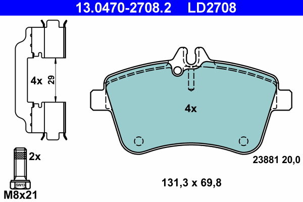 Brake Pad Set, disc brake - 13.0470-2708.2 ATE