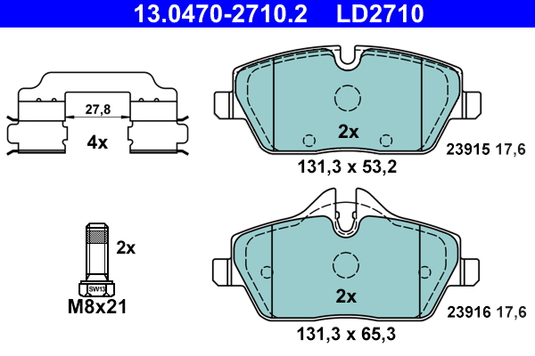 Brake Pad Set, disc brake - 13.0470-2710.2 ATE