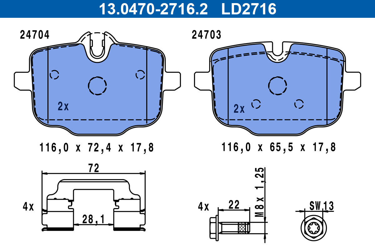 Brake Pad Set, disc brake - 13.0470-2716.2 ATE