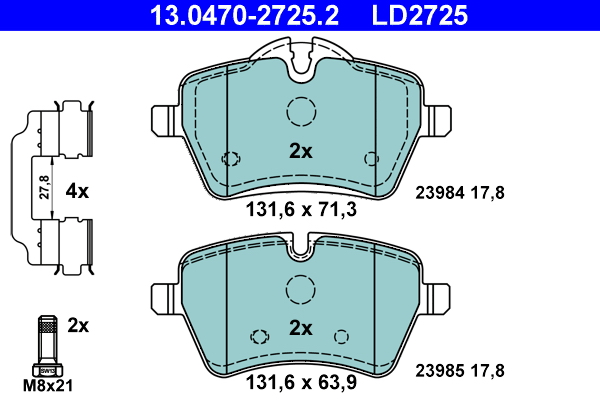 Brake Pad Set, disc brake - 13.0470-2725.2 ATE