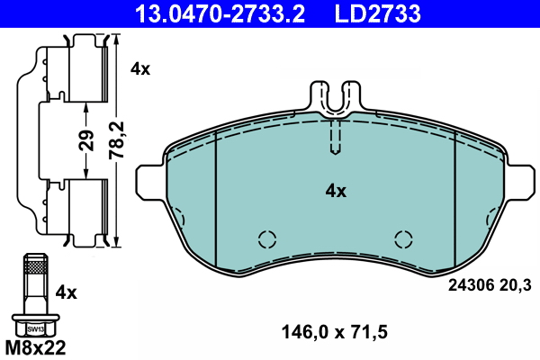 Kit pastiglie freno, Freno a disco - 13.0470-2733.2 ATE