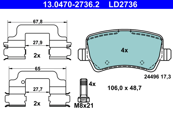 Brake Pad Set, disc brake - 13.0470-2736.2 ATE