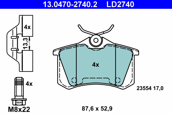 Kit pastiglie freno, Freno a disco - 13.0470-2740.2 ATE
