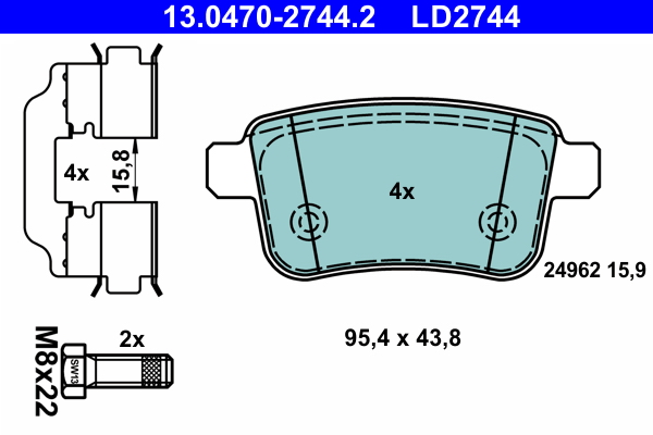 Brake Pad Set, disc brake - 13.0470-2744.2 ATE