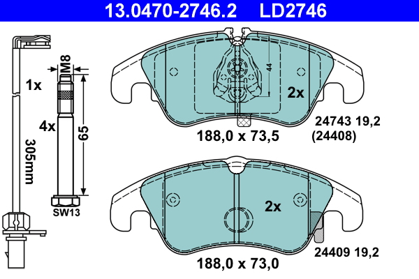 Kit pastiglie freno, Freno a disco - 13.0470-2746.2 ATE