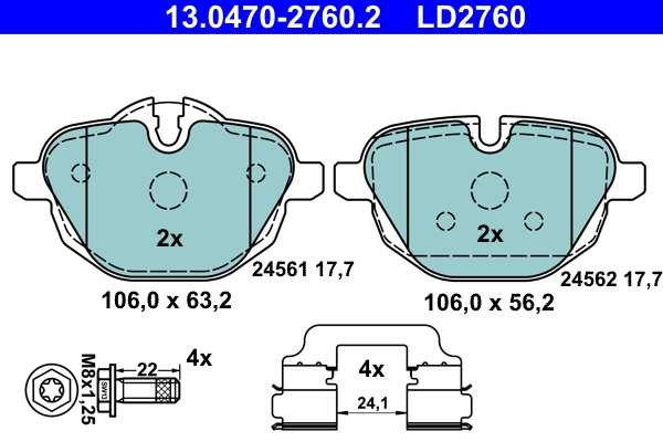 Kit pastiglie freno, Freno a disco - 13.0470-2760.2 ATE