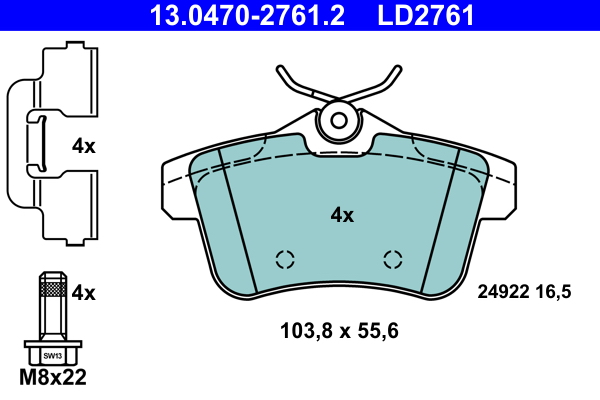 Brake Pad Set, disc brake - 13.0470-2761.2 ATE