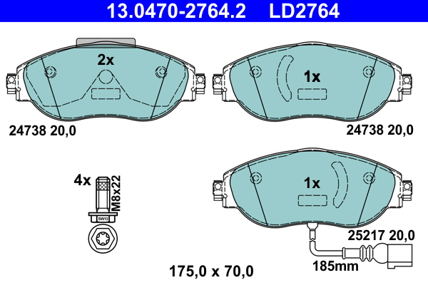Kit pastiglie freno, Freno a disco - 13.0470-2764.2 ATE
