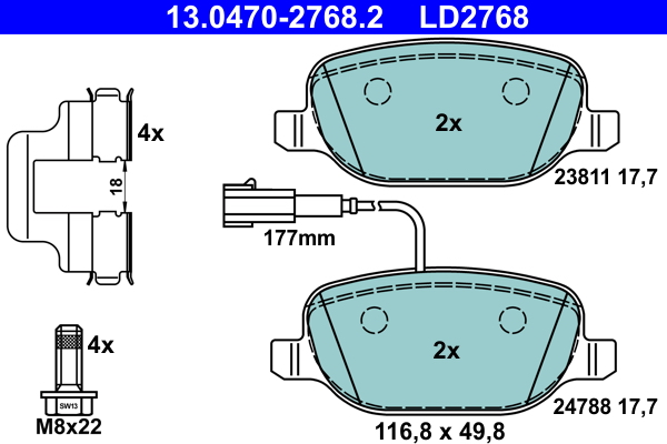 Brake Pad Set, disc brake - 13.0470-2768.2 ATE