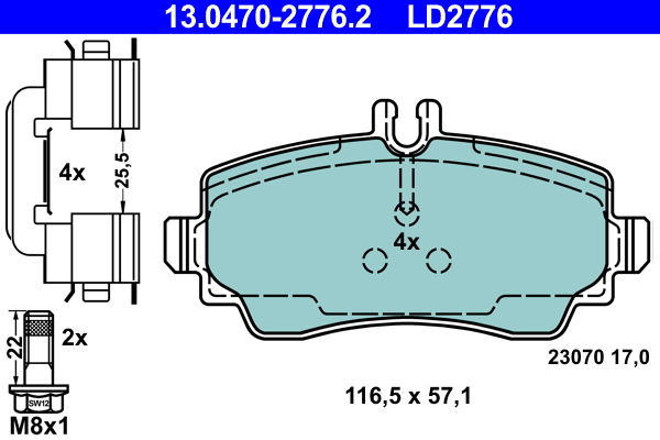 Brake Pad Set, disc brake - 13.0470-2776.2 ATE