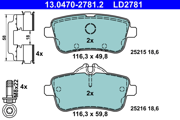 Brake Pad Set, disc brake - 13.0470-2781.2 ATE
