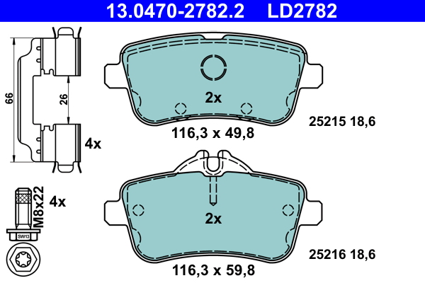 Brake Pad Set, disc brake - 13.0470-2782.2 ATE