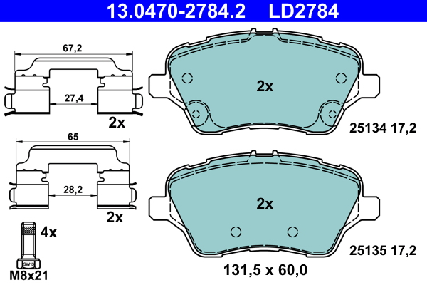 Brake Pad Set, disc brake - 13.0470-2784.2 ATE
