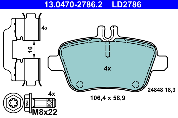 Brake Pad Set, disc brake - 13.0470-2786.2 ATE