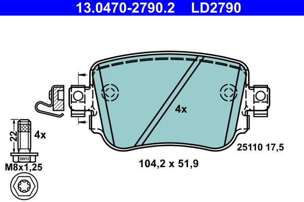 Brake Pad Set, disc brake - 13.0470-2790.2 ATE