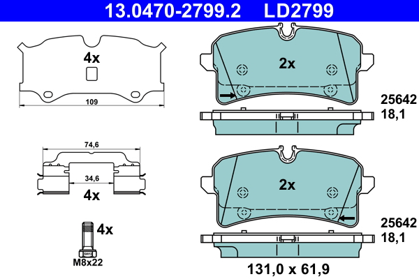 Kit pastiglie freno, Freno a disco - 13.0470-2799.2 ATE