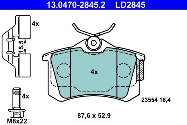 Kit pastiglie freno, Freno a disco - 13.0470-2845.2 ATE
