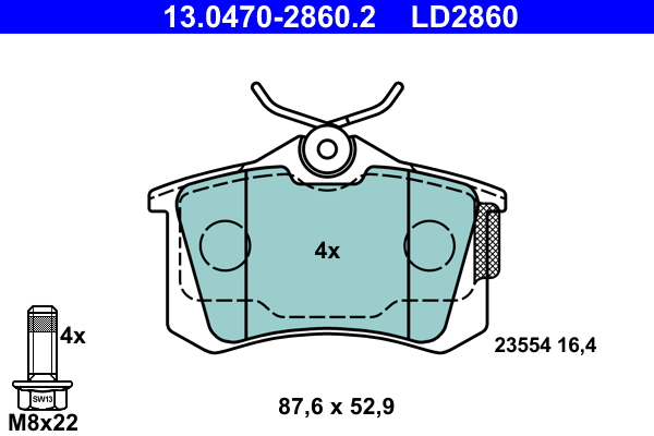 Brake Pad Set, disc brake - 13.0470-2860.2 ATE
