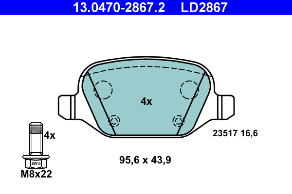 Kit pastiglie freno, Freno a disco - 13.0470-2867.2 ATE