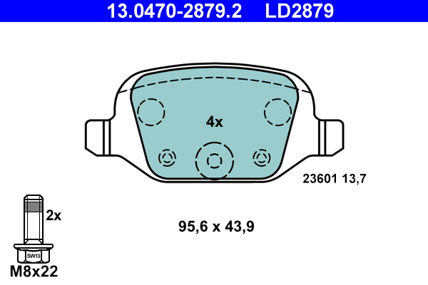 Brake Pad Set, disc brake - 13.0470-2879.2 ATE