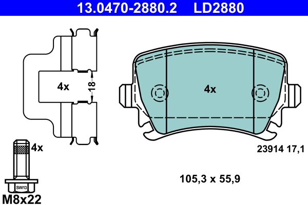 Kit pastiglie freno, Freno a disco - 13.0470-2880.2 ATE