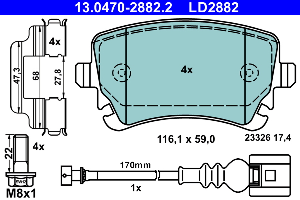 Brake Pad Set, disc brake - 13.0470-2882.2 ATE