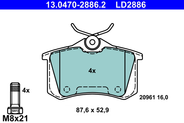 Kit pastiglie freno, Freno a disco - 13.0470-2886.2 ATE