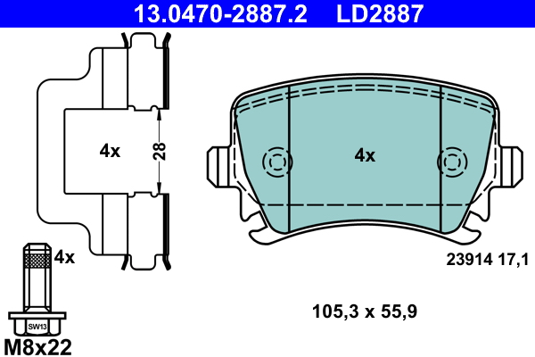Kit pastiglie freno, Freno a disco - 13.0470-2887.2 ATE