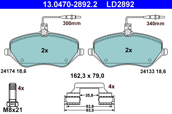Brake Pad Set, disc brake - 13.0470-2892.2 ATE