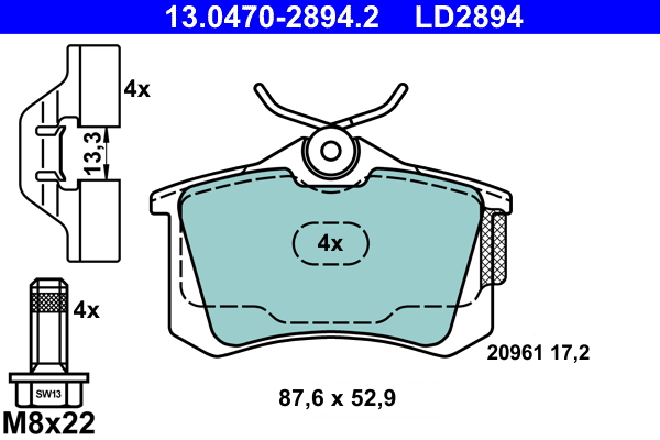 Kit pastiglie freno, Freno a disco - 13.0470-2894.2 ATE