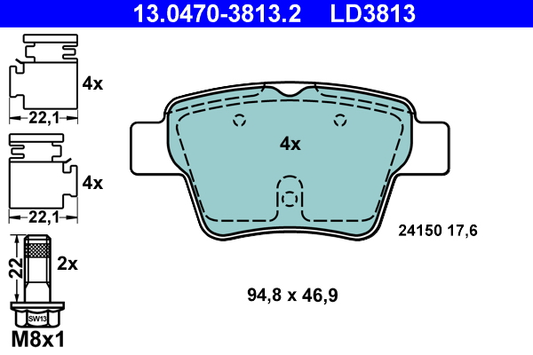 Brake Pad Set, disc brake - 13.0470-3813.2 ATE