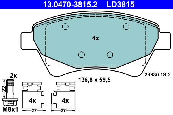 Brake Pad Set, disc brake - 13.0470-3815.2 ATE
