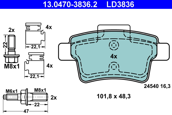 Kit pastiglie freno, Freno a disco - 13.0470-3836.2 ATE
