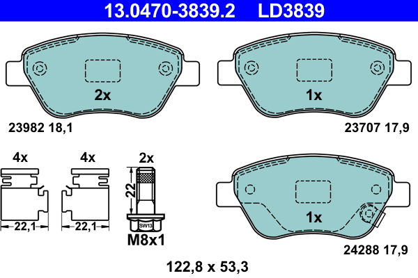 Brake Pad Set, disc brake - 13.0470-3839.2 ATE