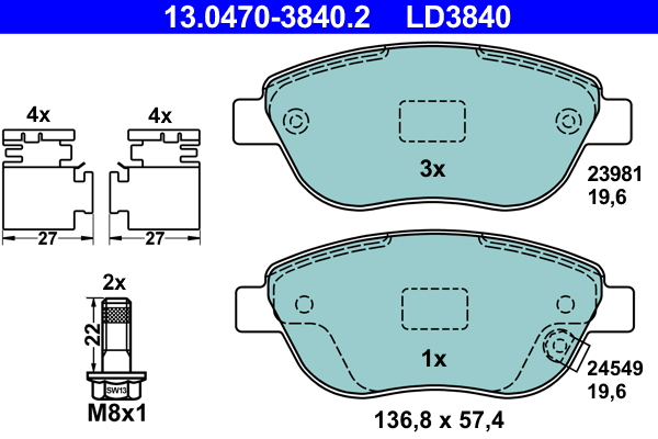 Brake Pad Set, disc brake - 13.0470-3840.2 ATE