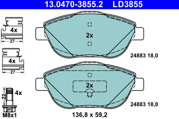 Kit pastiglie freno, Freno a disco - 13.0470-3855.2 ATE