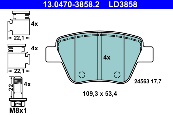 Kit pastiglie freno, Freno a disco - 13.0470-3858.2 ATE