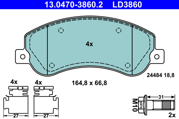 Brake Pad Set, disc brake - 13.0470-3860.2 ATE